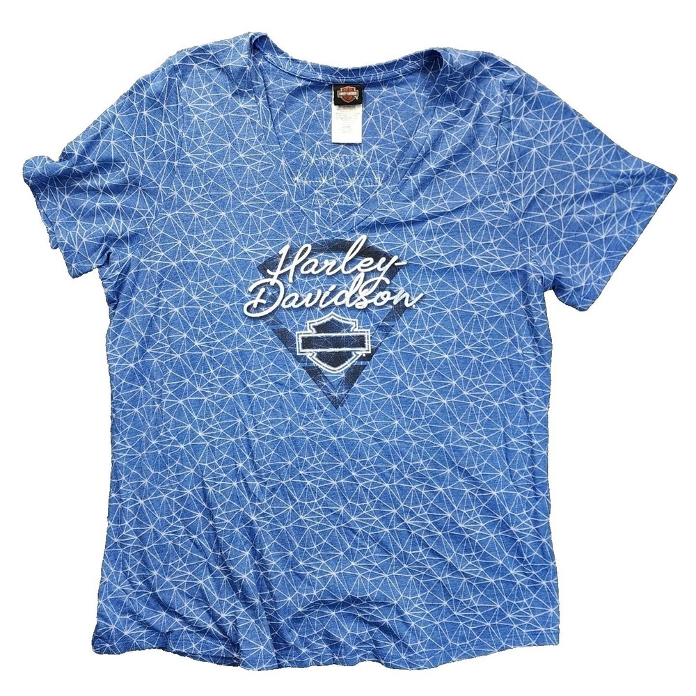 Harley-Davidson Women 1X Blue Geometric V-Neck T-Shirt Barnett El Paso TX 51XK